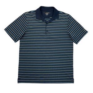 Greg Norman Polo Shirt Mens M Navy Striped Short Sleeve PlayDry Performance Golf